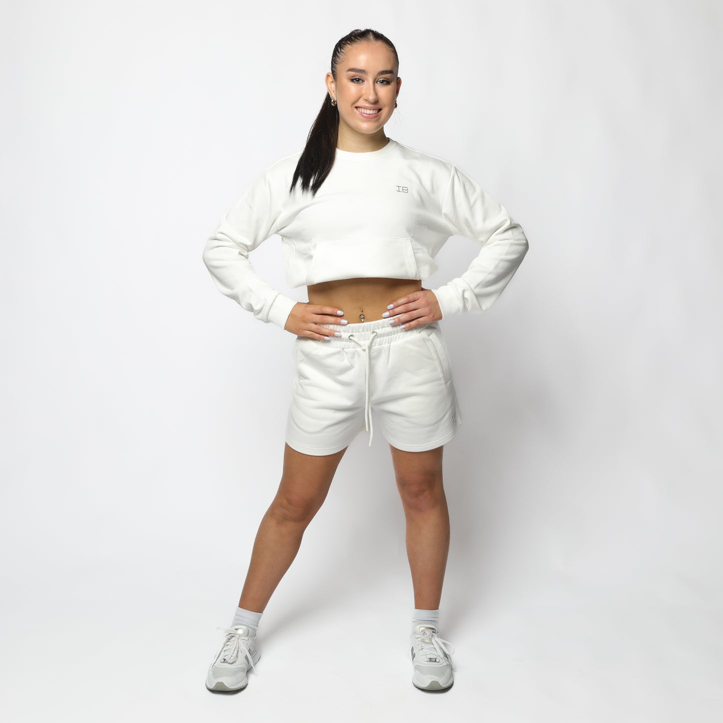 Georgia White Crop Jumper With Front Pocket