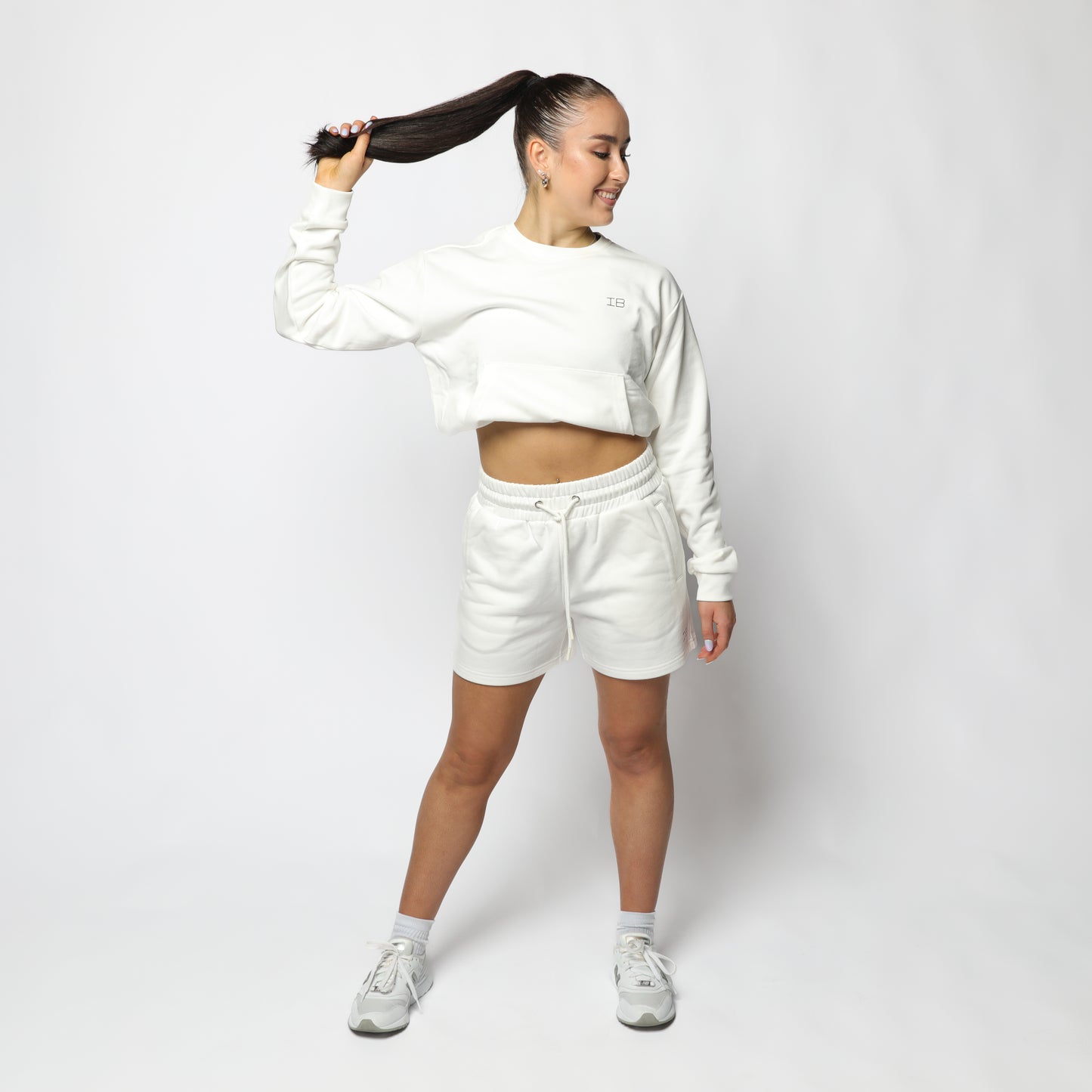 Georgia White Crop Jumper With Front Pocket