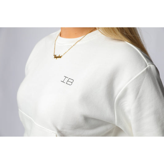 Georgia White Crop Jumper With Front Pocket